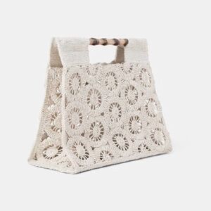 Zara Blogger’s Favorite Off White Bamboo Handle Crochet Shopper Bag